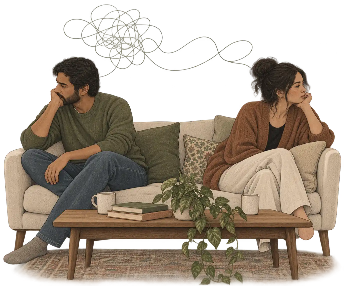 Illustration of a couple sitting apart after an argument